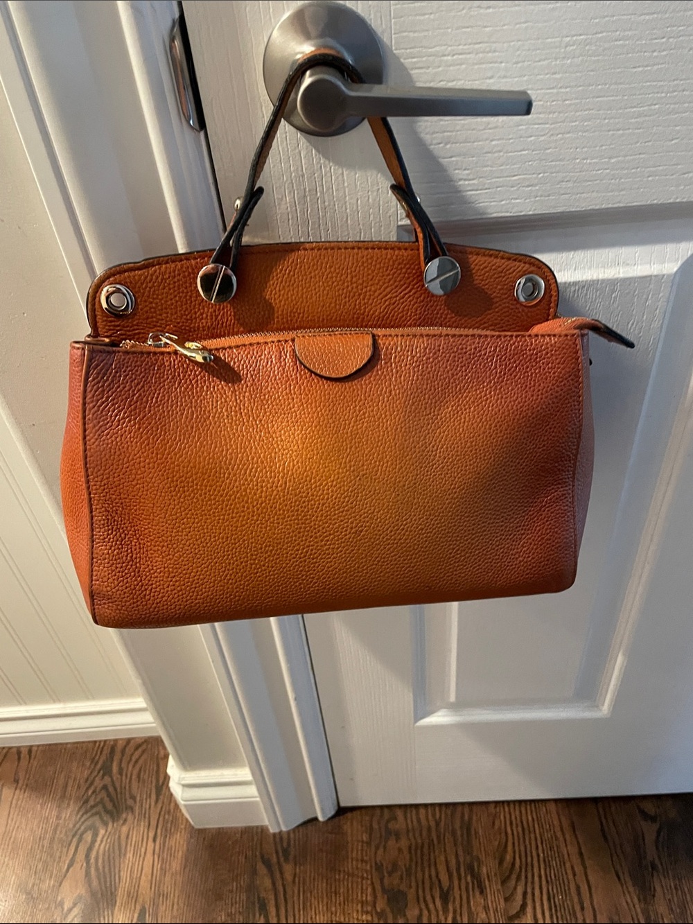 Classic Structured Women's Satchel - cognac Leather